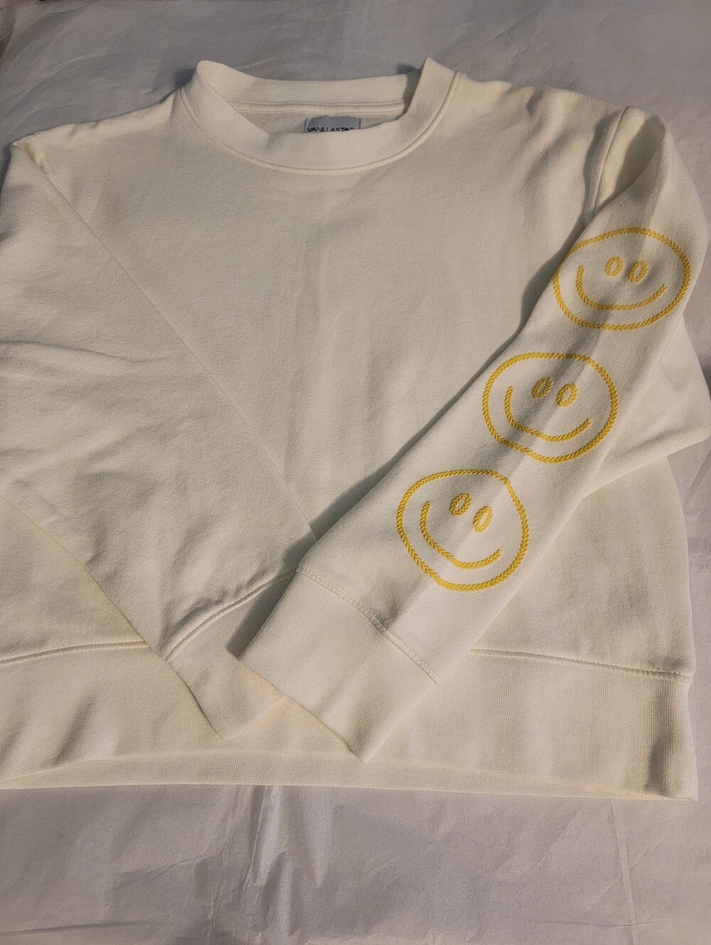 Vanilla Star Girl's Cream Sweatshirt with Yellow Smiley Sleeve